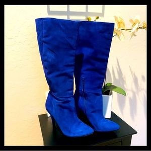 Jessica Simpson Royal Blue Micro Suede High Heel Boots With Zipper Size 8.5
